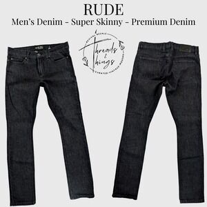Rude Jeans Mens 30 Black Wash Super Skinny Premium Denim‎ Punk Goth Grunge Emo